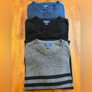 Men’s XL Sweater Set (3)| 2 V-Neck + 1 Crewneck | Cotton Blend | Black Blue Gray